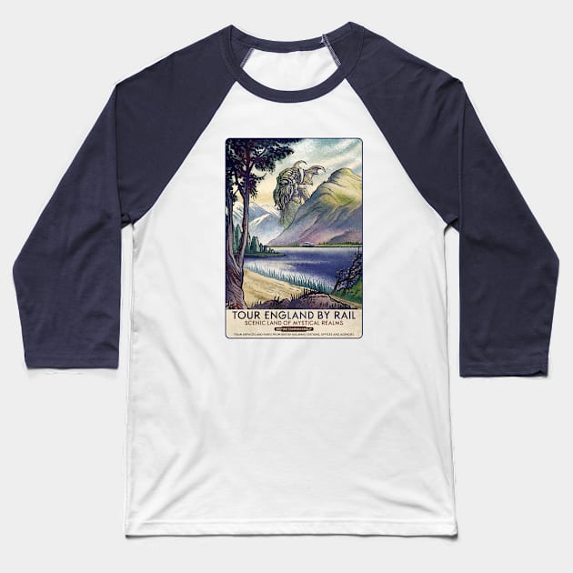 Cthulhu Railway Travel Poster Baseball T-Shirt by ChetArt